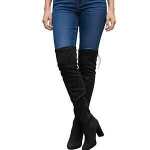 Dreamparis 9.5 Black Women's Thigh High Over Knee Boots 3 1/2 Heel Shoes 9 1/2
